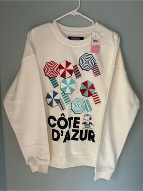 Peanuts Snoopy Cote d'Azur Graphic Crewneck Sweatshirt Cozy Off-White Large